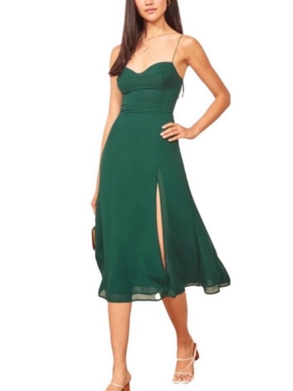 Reformation Juliette Forest Green Midi Dress with Slit